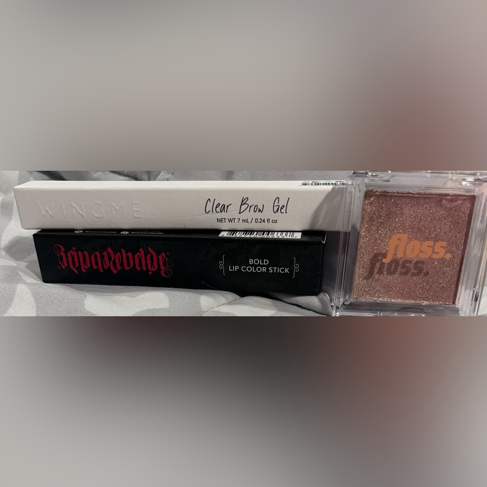 *NWT LOT*FLOSS HIGHLIGHTER, REINA REBELDE bold lip color stick, WING ME brow gel